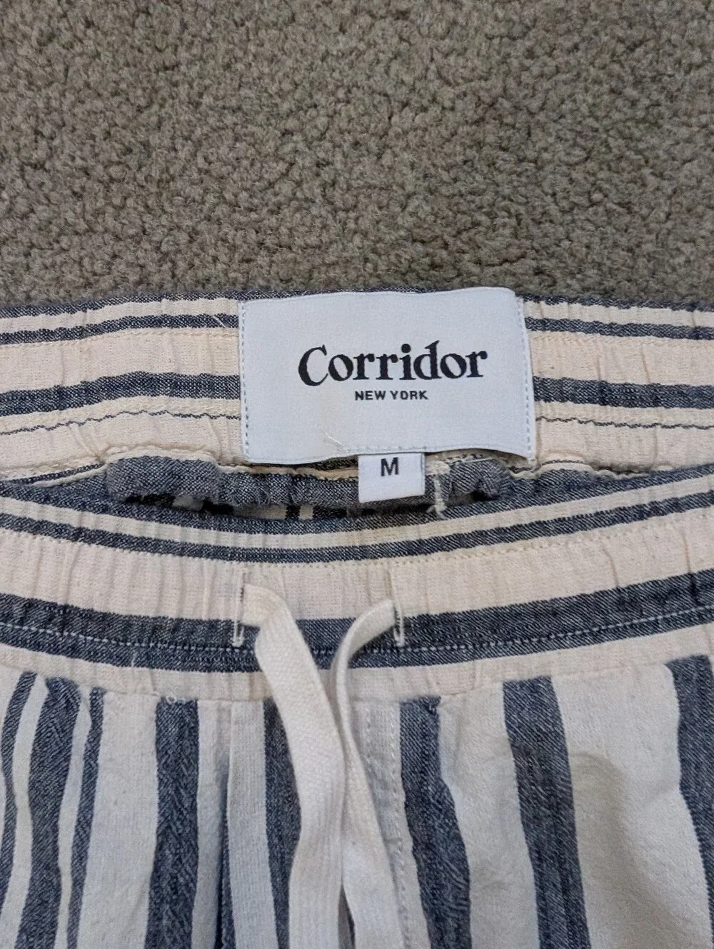 Corridor NY Stripe Drawstring Cotton Cream/Gray Pants (M) |